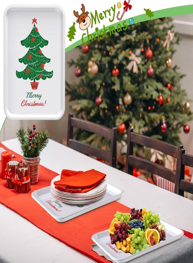 Uiifan 10 Pack Reusable Christmas Serving Trays 13'' x 10" Serving Dishes Heavy Duty Christmas Tree Platter Rectangle Plate Plastic Appetizer Trays for Holiday Xmas Party Cookies Food Dessert - Image 5