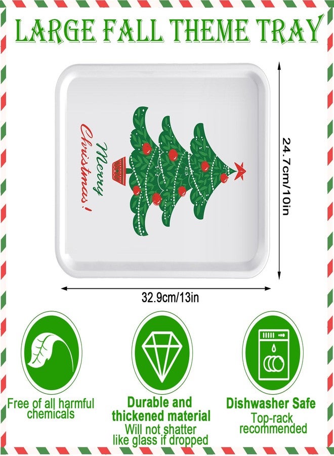 Uiifan 10 Pack Reusable Christmas Serving Trays 13'' x 10" Serving Dishes Heavy Duty Christmas Tree Platter Rectangle Plate Plastic Appetizer Trays for Holiday Xmas Party Cookies Food Dessert - Image 2