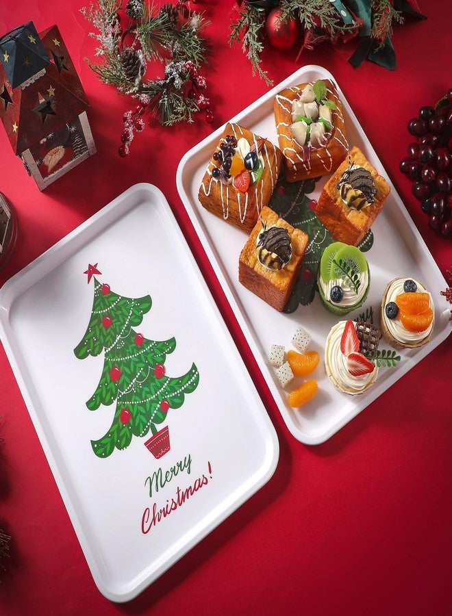 Uiifan 10 Pack Reusable Christmas Serving Trays 13'' x 10" Serving Dishes Heavy Duty Christmas Tree Platter Rectangle Plate Plastic Appetizer Trays for Holiday Xmas Party Cookies Food Dessert - Image 4