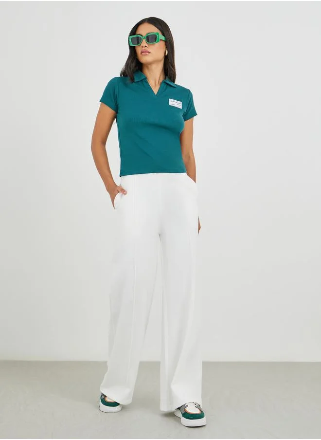 Styli Styli Solid Pintuck Detail Straight Fit Joggers with Elasticated Waistband