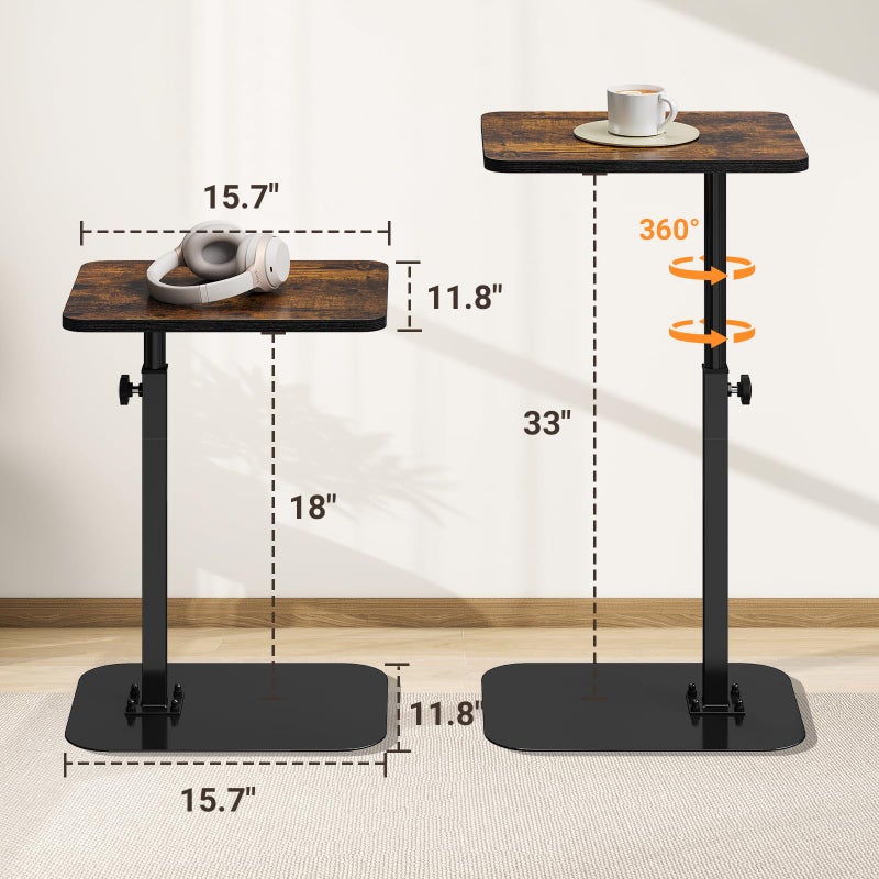ELYKEN TV Tray Table, C-Shape Couch Desk, 360Â° Swivel Side Table Height Adjustable, Laptop Stand for Couch Recliner, Small Bedside Tables, Rustic Brown - Image 5