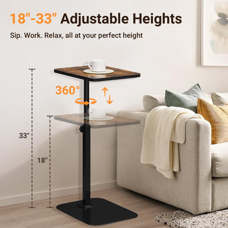 ELYKEN TV Tray Table, C-Shape Couch Desk, 360Â° Swivel Side Table Height Adjustable, Laptop Stand for Couch Recliner, Small Bedside Tables, Rustic Brown - Image 2