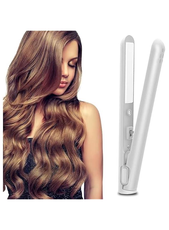Mini Dual-Purpose Curling Iron, 2024 Curling Iron Portable 2-in-1 Curling Wand and Straightener USB Hair Straightener Curling Iron Cordless Portable Travel Curling Wand for All Hair Types (White) - Image 1