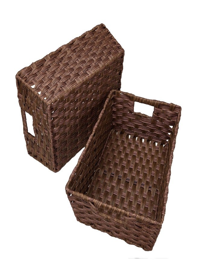 Onlytak Large Wicker Storage Basket, Metal Frame, Set of 2, Washable Waterproof, 15" x 10.3" x 5.2", Brown Color, Woven Basket for Pantry, Toilet, Bathroom, Bedroom, Patio - Image 3