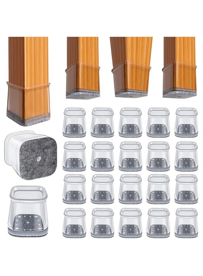 BUMACO Chair Leg Floor Protectors Square Chair Leg Protectors for Hardwood Floors Silicone Pads Covers to Protect Floors Clear-20 Pcs Square L (1-1/16" to 1-5/8") - Image 1