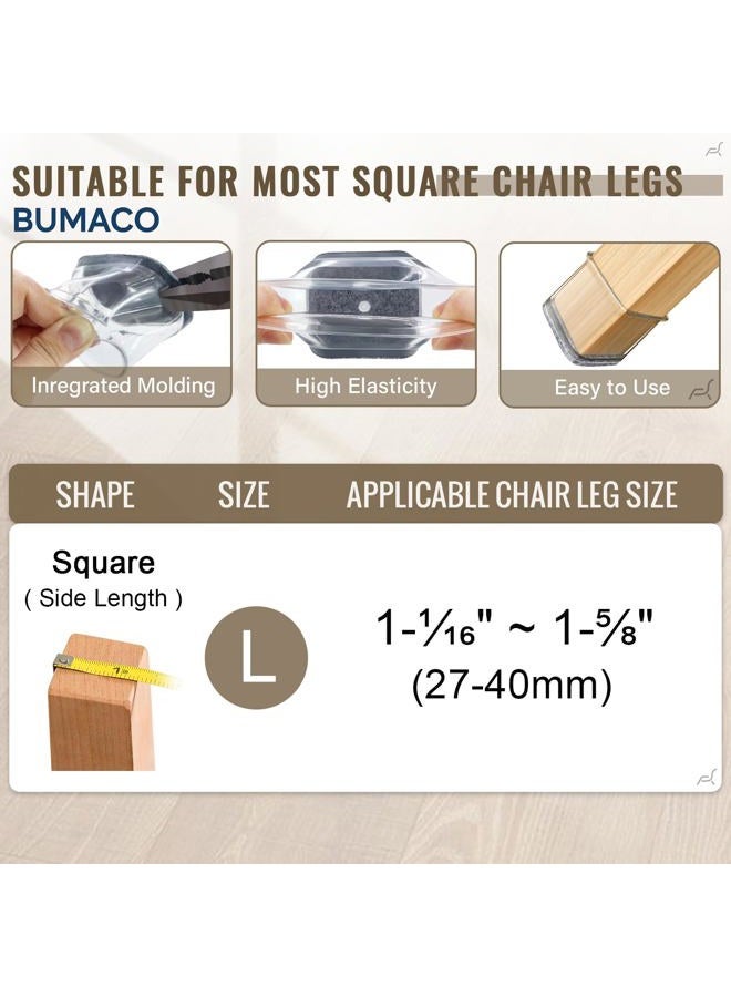 BUMACO Chair Leg Floor Protectors Square Chair Leg Protectors for Hardwood Floors Silicone Pads Covers to Protect Floors Clear-20 Pcs Square L (1-1/16" to 1-5/8") - Image 2