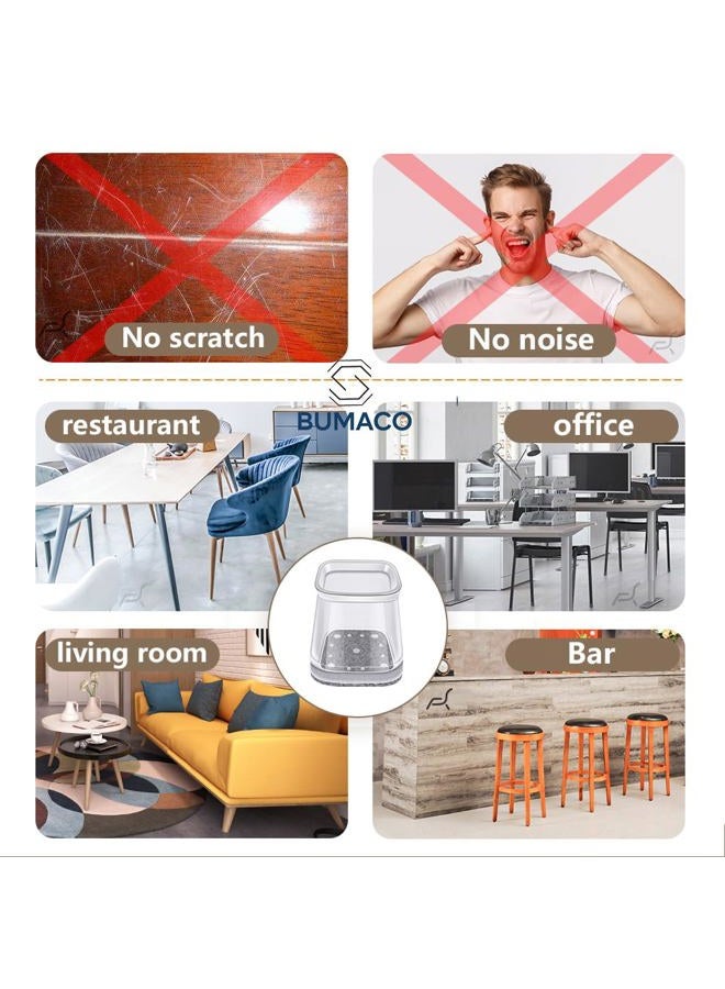 BUMACO Chair Leg Floor Protectors Square Chair Leg Protectors for Hardwood Floors Silicone Pads Covers to Protect Floors Clear-20 Pcs Square L (1-1/16" to 1-5/8") - Image 3