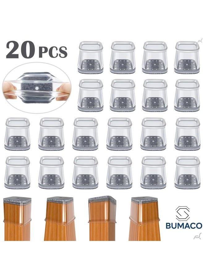 BUMACO Chair Leg Floor Protectors Square Chair Leg Protectors for Hardwood Floors Silicone Pads Covers to Protect Floors Clear-20 Pcs Square L (1-1/16" to 1-5/8") - Image 4