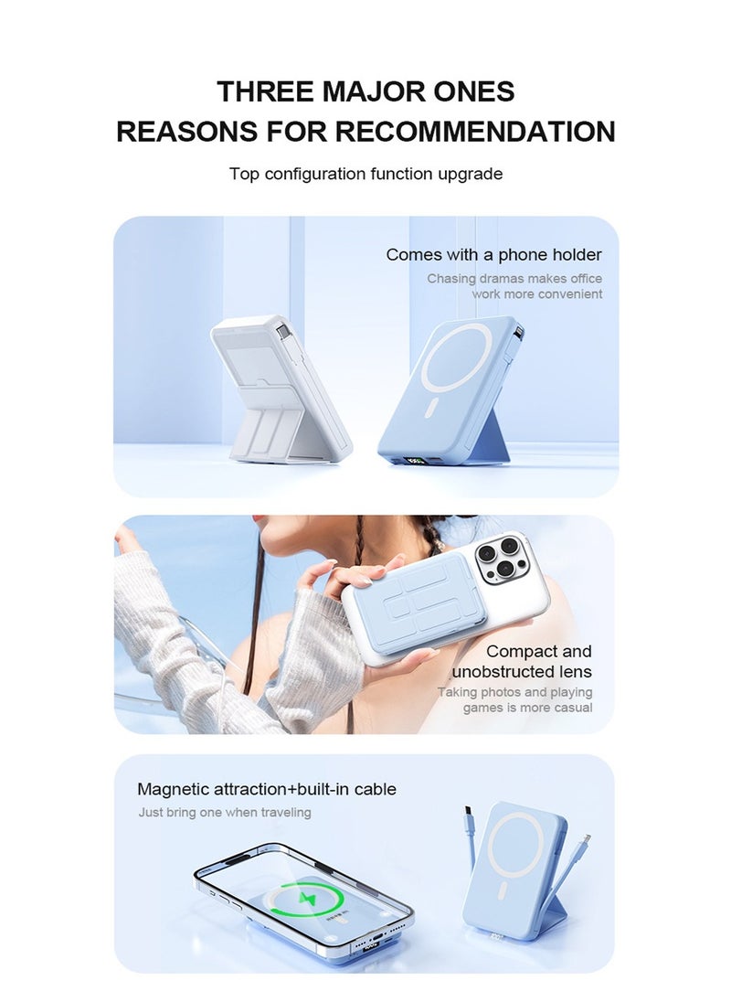 X-level 10000 mAh 633 Magnetic Battery,Magnetic Power Bank 22.5W PD Fast Charging with USB-C&Lighting Cable LED Display Wireless Portable Charger with Stand for iPhone 16/15/14/13/12/Pro/Pro Max  - Image 3