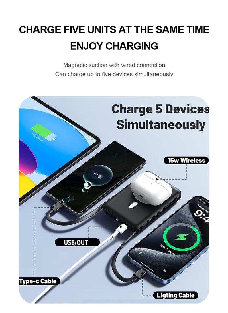 X-level 10000 mAh 633 Magnetic Battery,Magnetic Power Bank 22.5W PD Fast Charging with USB-C&Lighting Cable LED Display Wireless Portable Charger with Stand for iPhone 16/15/14/13/12/Pro/Pro Max  - Image 4