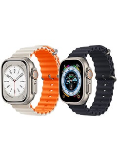 Silicone Ocean Band Strap for Apple Watch Ultra 8 49mm White/Orange Double Side Strap with Black Single Color Strap Set of 2