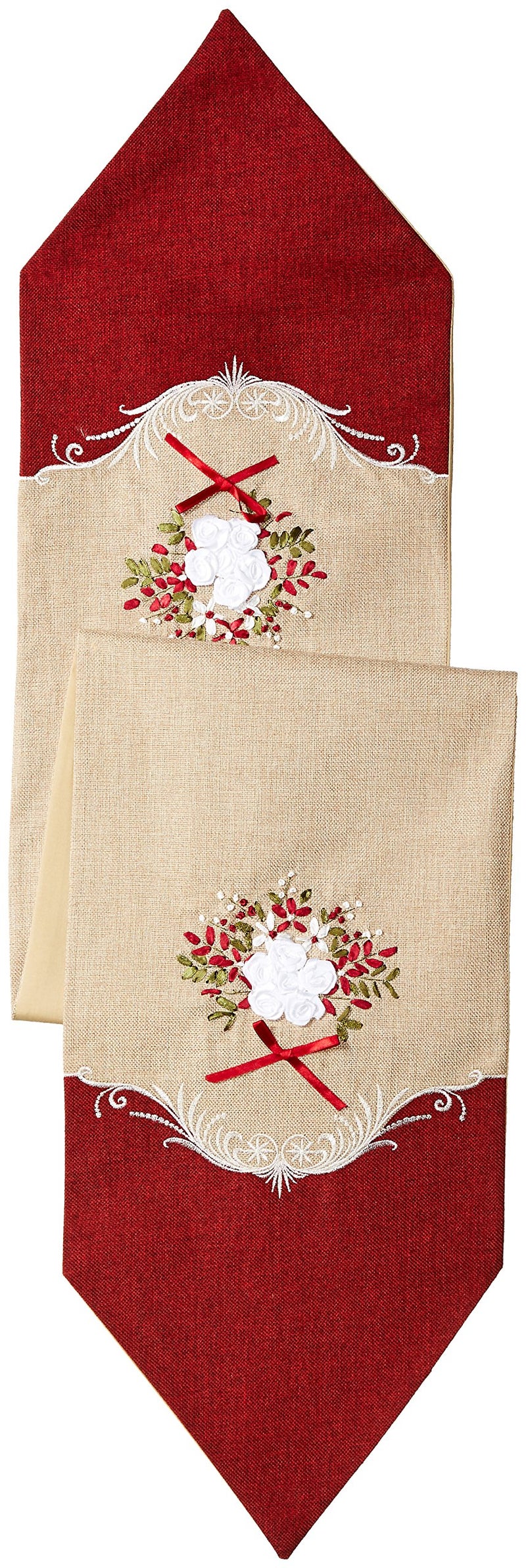 Violet Linen Decorative Artistic Burlap Embroidered 13 X 70 Table Runner in Burgundy