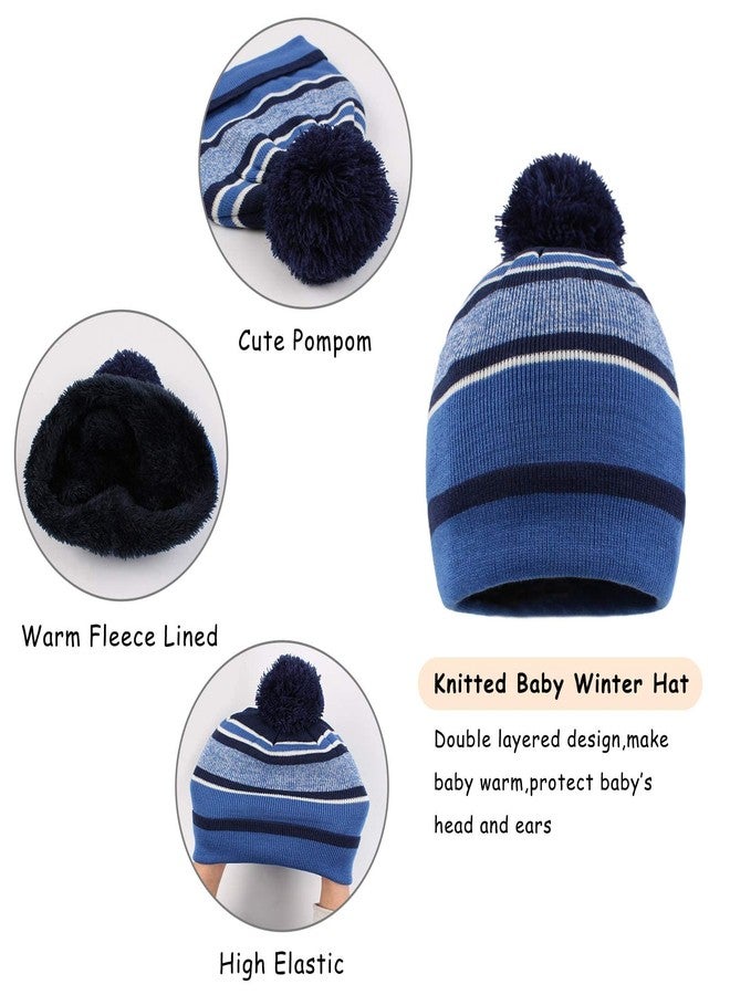 Pesaat Winter Kids Hat Scarf Glove Set Knit Fleece Lined Beanie Neck Warmer Mittens for Toddler Boys Girls 3-8 Years (Blue) - Image 2