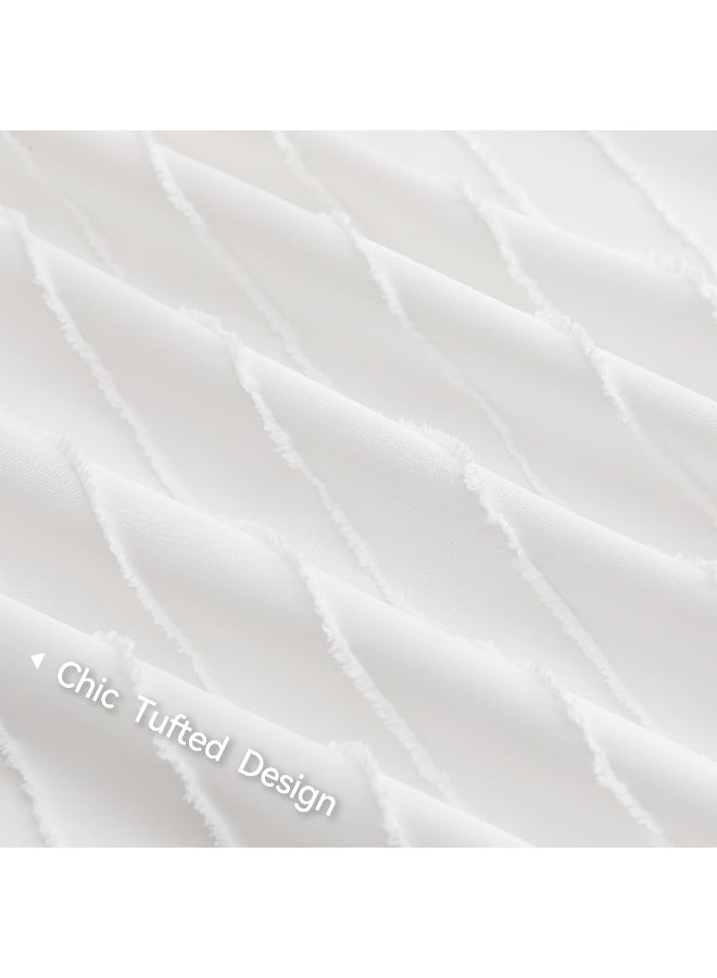 JELLYMONI Duvet Cover Oversized King Size White - 3PCS Boho Striped Duvet Cover Set Microfiber Tufted Bohemian Textured Comforter Cover with Corner Ties & Zipper Closure - Image 5