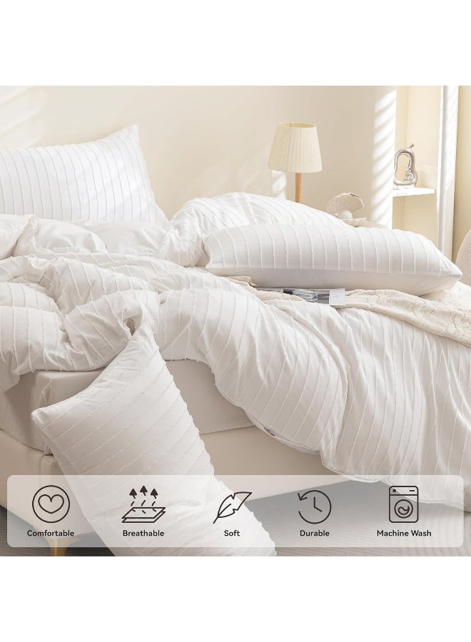 JELLYMONI Duvet Cover Oversized King Size White - 3PCS Boho Striped Duvet Cover Set Microfiber Tufted Bohemian Textured Comforter Cover with Corner Ties & Zipper Closure - Image 4