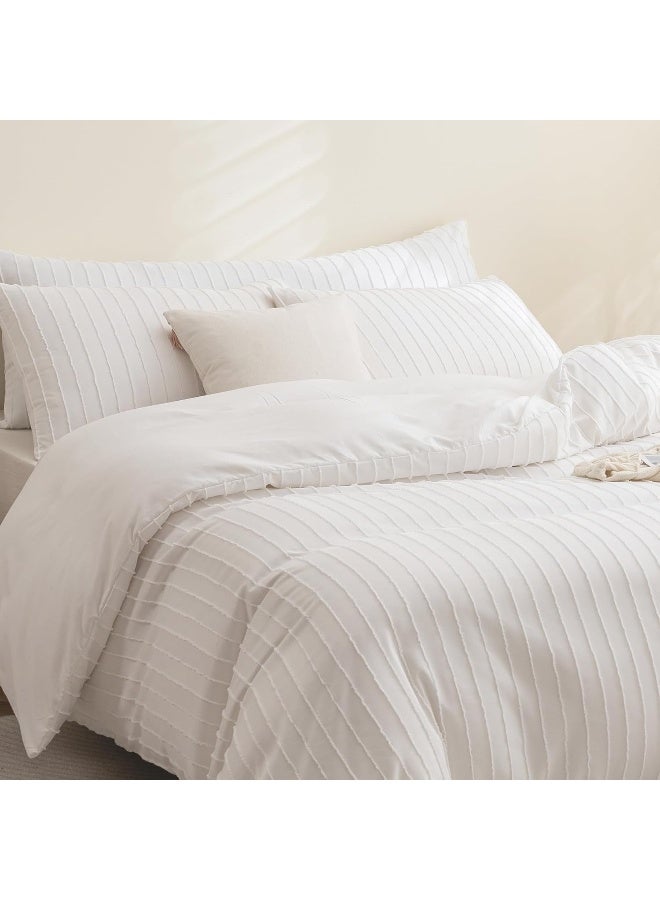 JELLYMONI Duvet Cover Oversized King Size White - 3PCS Boho Striped Duvet Cover Set Microfiber Tufted Bohemian Textured Comforter Cover with Corner Ties & Zipper Closure - Image 2