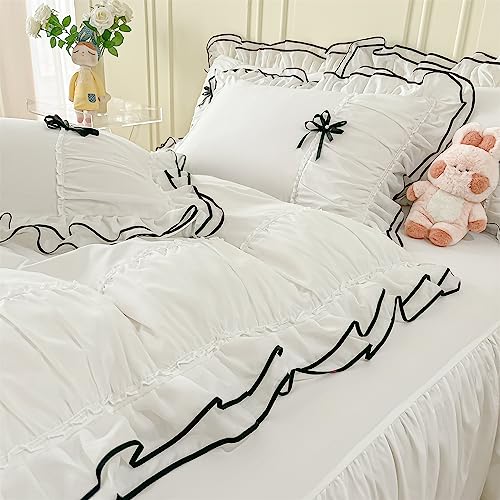 IHOUSTRIY White Duvet Cover Queen Size, Ruffle Beddding Set with Bowtie, 3 Pieces Comforter Cover Set with Zipper Closure, Girl Bedding with Pillowcase - Whte, Queen - Image 3