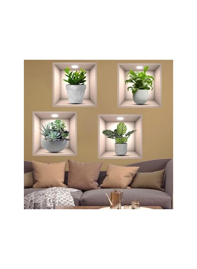 S-TOP 3D Green Plants Wall Stickers Botanical Plants Wall Decals for Bedroom Living Room Kitchen 4 Pack - Image 3