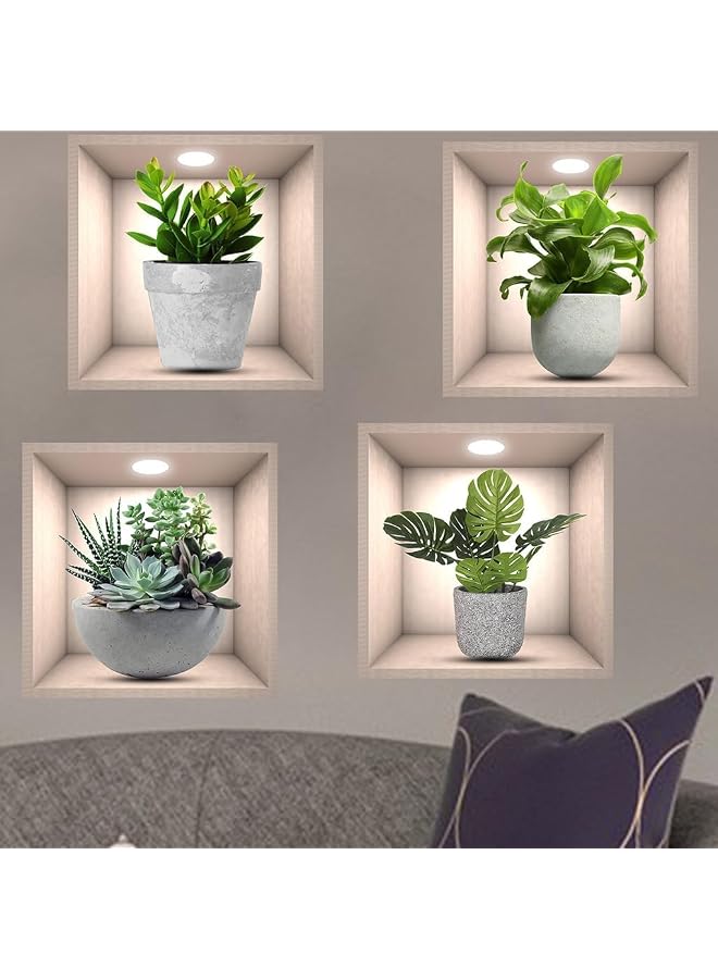 S-TOP 3D Green Plants Wall Stickers Botanical Plants Wall Decals for Bedroom Living Room Kitchen 4 Pack - Image 1