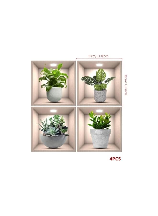 S-TOP 3D Green Plants Wall Stickers Botanical Plants Wall Decals for Bedroom Living Room Kitchen 4 Pack - Image 4