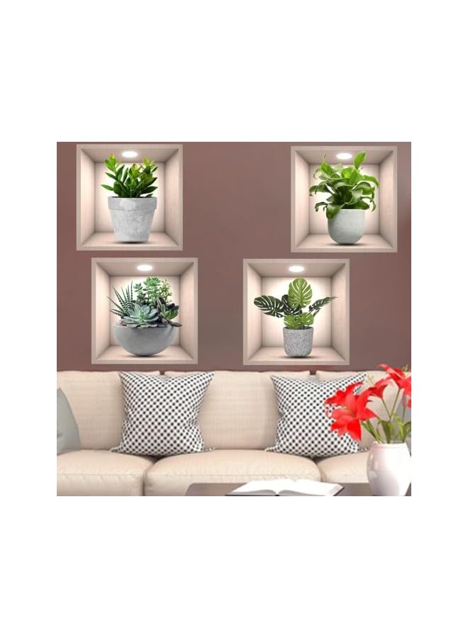 S-TOP 3D Green Plants Wall Stickers Botanical Plants Wall Decals for Bedroom Living Room Kitchen 4 Pack - Image 2