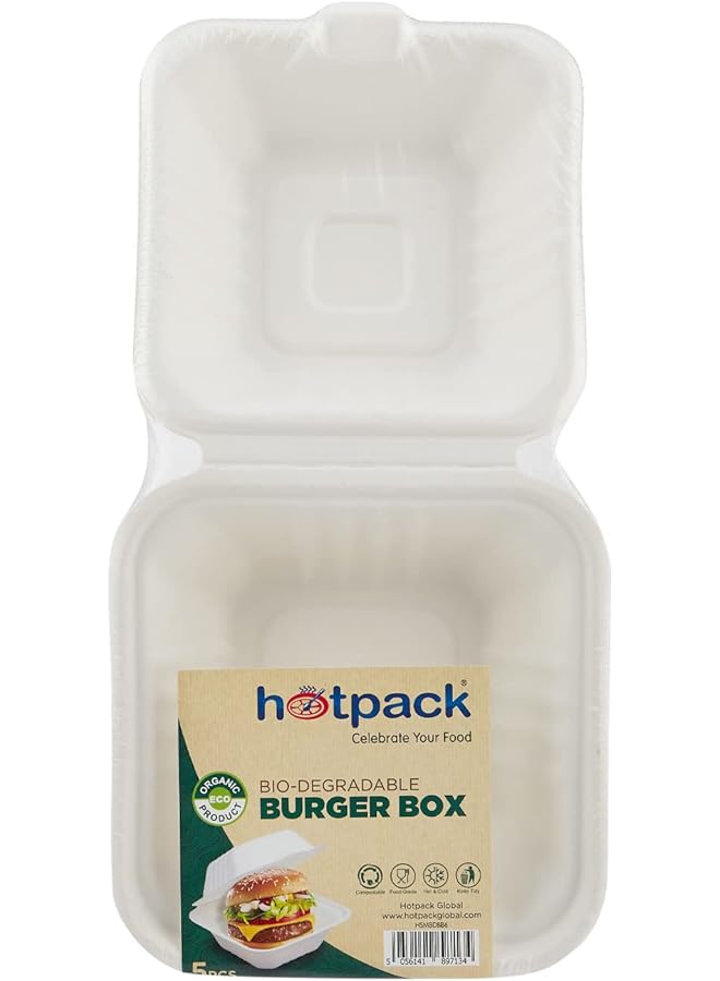 هوت باك علبة برجر قابلة للتحلل الحيوي 5 قطع بيضاء - Image 1