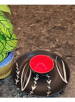 Caffeine Caffeine Ceramic Handmade Black & Red Bamboo Dinner Set(Set of 6)  - Image 3