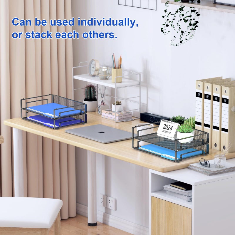 Samstar 4 Pack Stackable Letter Paper Tray, Desk File Organizer Paper Sorter for Letter/A4 Size Folders Documents, Mesh Made - Image 4