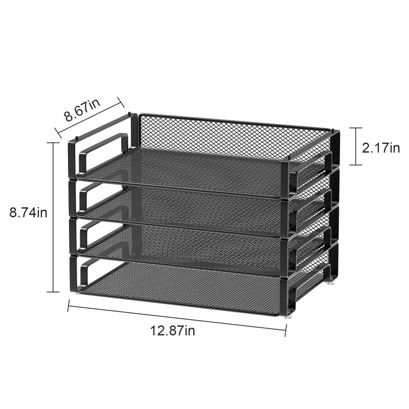 Samstar 4 Pack Stackable Letter Paper Tray, Desk File Organizer Paper Sorter for Letter/A4 Size Folders Documents, Mesh Made - Image 3