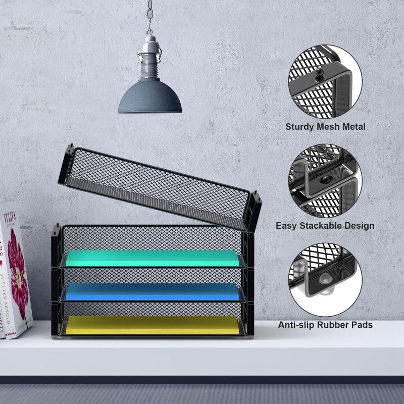 Samstar 4 Pack Stackable Letter Paper Tray, Desk File Organizer Paper Sorter for Letter/A4 Size Folders Documents, Mesh Made - Image 5