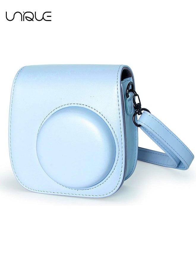 Unique - Camera Case Compatible with Instax Mini 12, Protective Case PU Leather Bag with Pocket and Adjustable Shoulder Strap (Pastel Blue) - Image 1