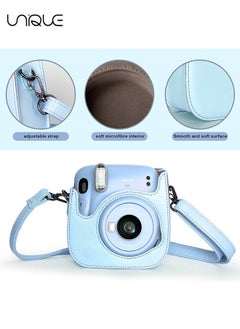 Unique Camera Case Compatible with Instax Mini 12, Protective Case PU Leather Bag with Pocket and Adjustable Shoulder Strap (Pastel Blue)  - Image 3