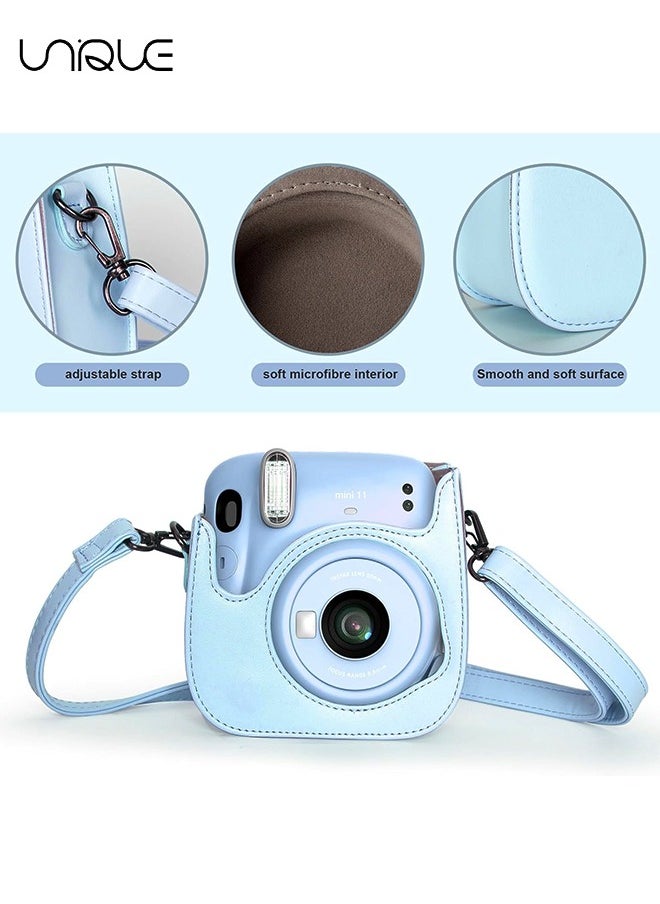 Unique - Camera Case Compatible with Instax Mini 12, Protective Case PU Leather Bag with Pocket and Adjustable Shoulder Strap (Pastel Blue) - Image 1