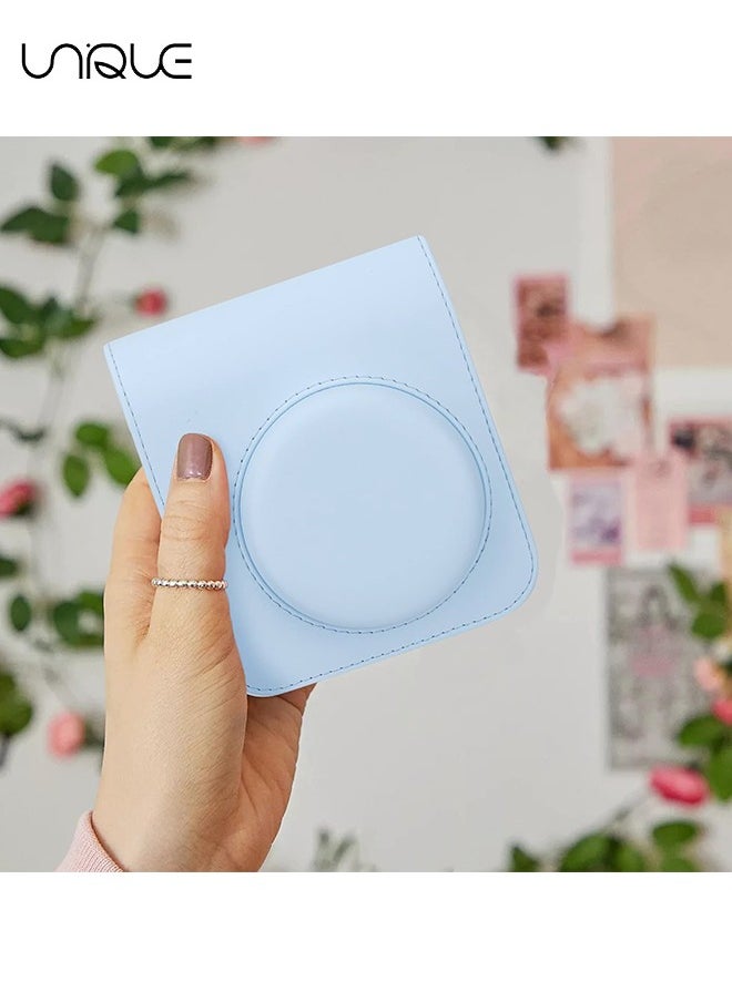 Unique - Camera Case Compatible with Instax Mini 12, Protective Case PU Leather Bag with Pocket and Adjustable Shoulder Strap (Pastel Blue) - Image 1
