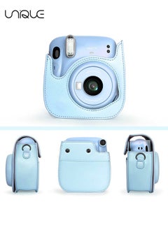 Unique Camera Case Compatible with Instax Mini 12, Protective Case PU Leather Bag with Pocket and Adjustable Shoulder Strap (Pastel Blue)  - Image 2