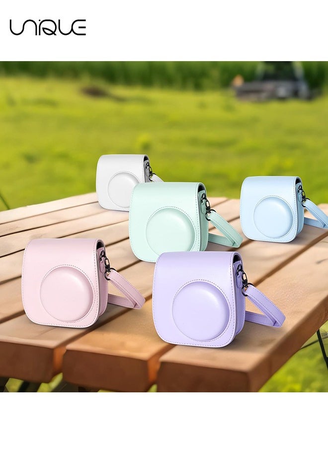 Unique - Camera Case Compatible with Instax Mini 12, Protective Case PU Leather Bag with Pocket and Adjustable Shoulder Strap (Pastel Blue) - Image 1