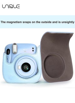 Unique Camera Case Compatible with Instax Mini 12, Protective Case PU Leather Bag with Pocket and Adjustable Shoulder Strap (Pastel Blue)  - Image 4