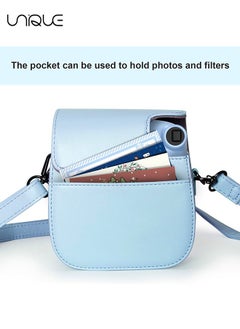 Unique Camera Case Compatible with Instax Mini 12, Protective Case PU Leather Bag with Pocket and Adjustable Shoulder Strap (Pastel Blue)  - Image 5
