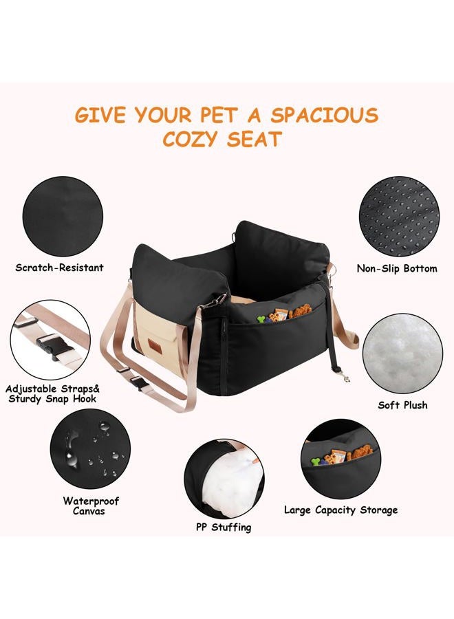 Felixora Dog Car Seat for Small Dogs, Waterproof Pet Booster Seat for Car with Side Handles and a Storage Pocket, Clip-On Safety Leash and PP Cotton Filling, Vehicle Bed for Small Dogs up to 25lbs - Image 5