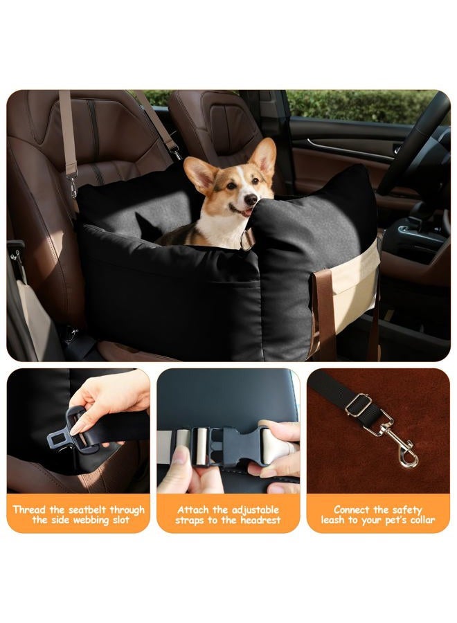 Felixora Dog Car Seat for Small Dogs, Waterproof Pet Booster Seat for Car with Side Handles and a Storage Pocket, Clip-On Safety Leash and PP Cotton Filling, Vehicle Bed for Small Dogs up to 25lbs - Image 3