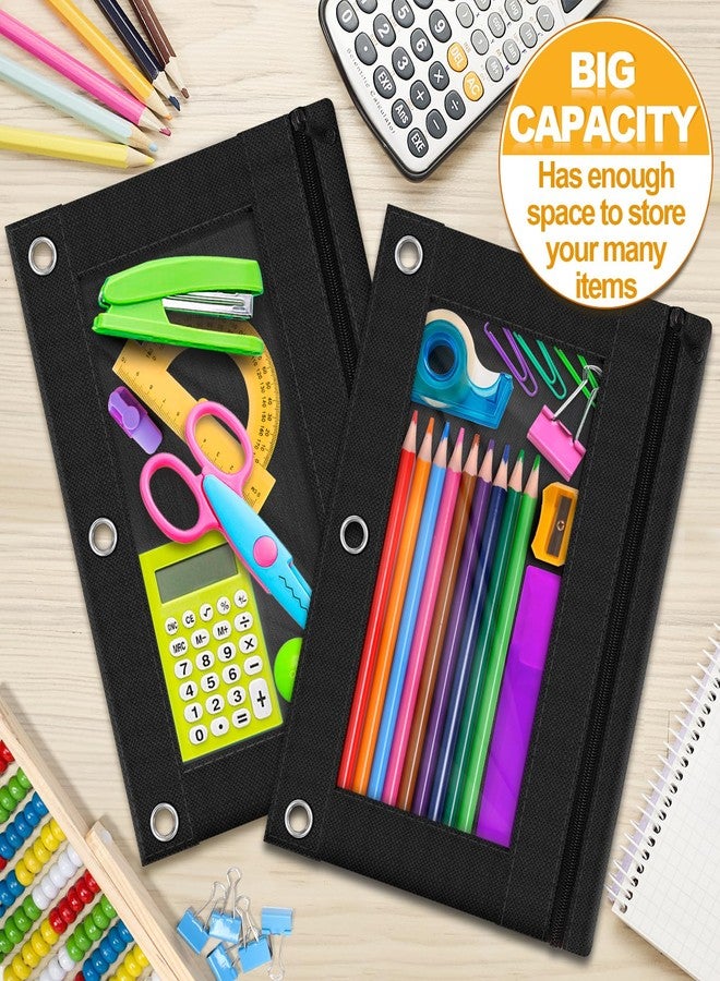 LURLIN Pencil Pouch for 3 Ring Binder, 24 Pack Pencil Bags with Zipper, Black Pencil Case for Classroom School Office Supplies, Large Sturdy and Durable Cloth Pencil Pocket for 3 Holder Binder - Image 3