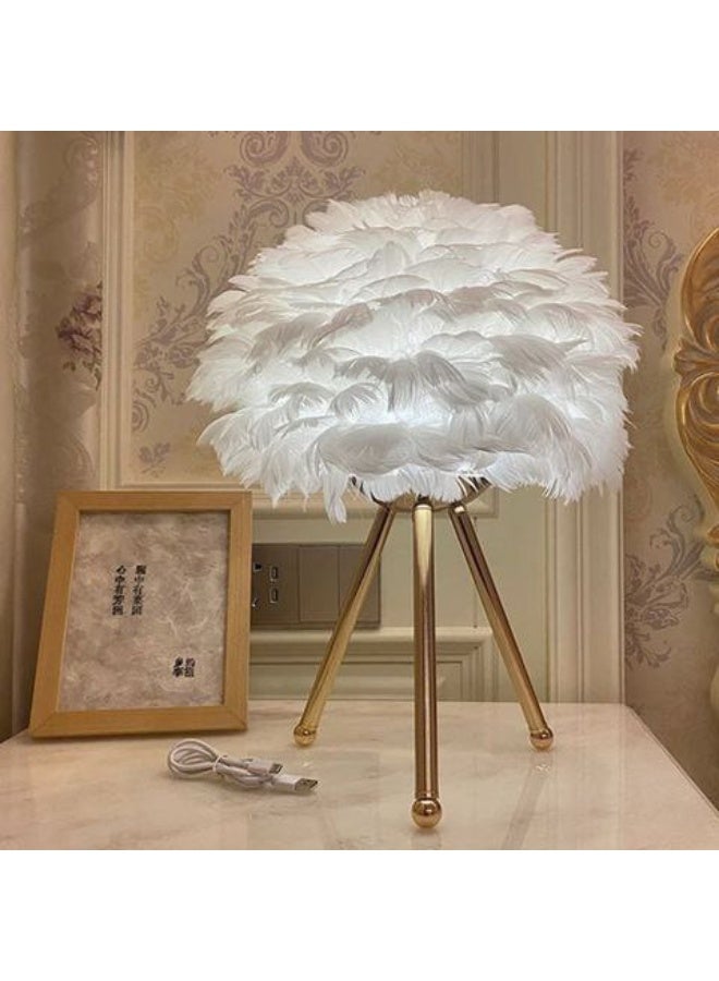 مصباح بريش نعام بمفتاح لمس ليد مزخرف، مصباح طاولة ليد للمنزل الحديث والمكتب والسرير وحجرة النوم (موديل 1) - Image 4