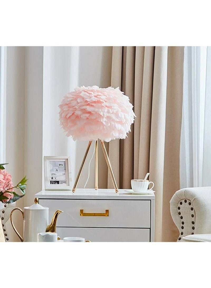 مصباح بريش نعام بمفتاح لمس ليد مزخرف، مصباح طاولة ليد للمنزل الحديث والمكتب والسرير وحجرة النوم (موديل 1) - Image 1