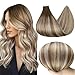 Full Shine Tape in Hair Extensions Human Hair Ombre Balayage Hair Extensions Tape in 3/8/22 Dark Brown Fading To Light Brown and Blonde Highlighted Remy Tape in Extensions 20Pcs 50G 14Inch for Women - Image 2
