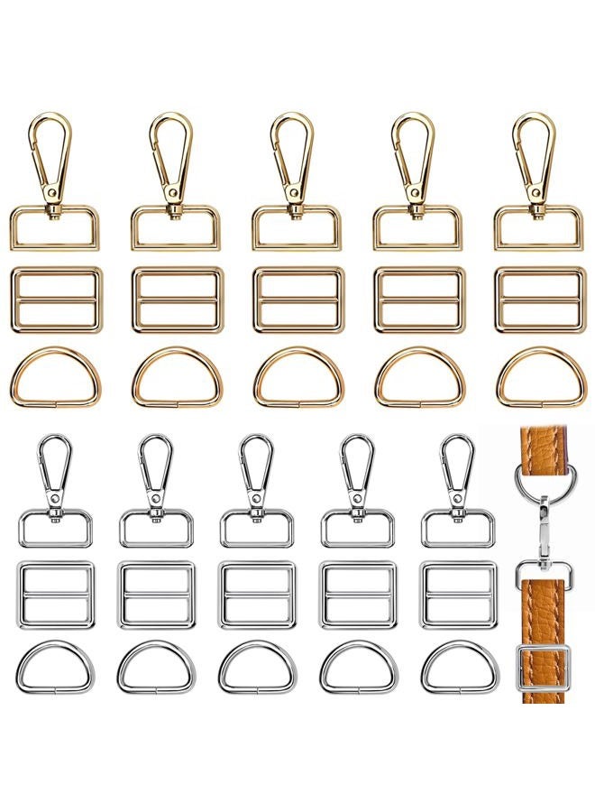 AFUNTA 30 Pcs D Rings for Purse Bag, AFUNTA Hardware Purse Heavy Duty Swivel Snap Hooks and Tri-Glide Slide Buckles for Bag Making Buckles Craft (25mm/31mm) - Image 1