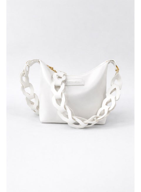 Women’s White Shoulder and Small Cross Bag with Bold Chain