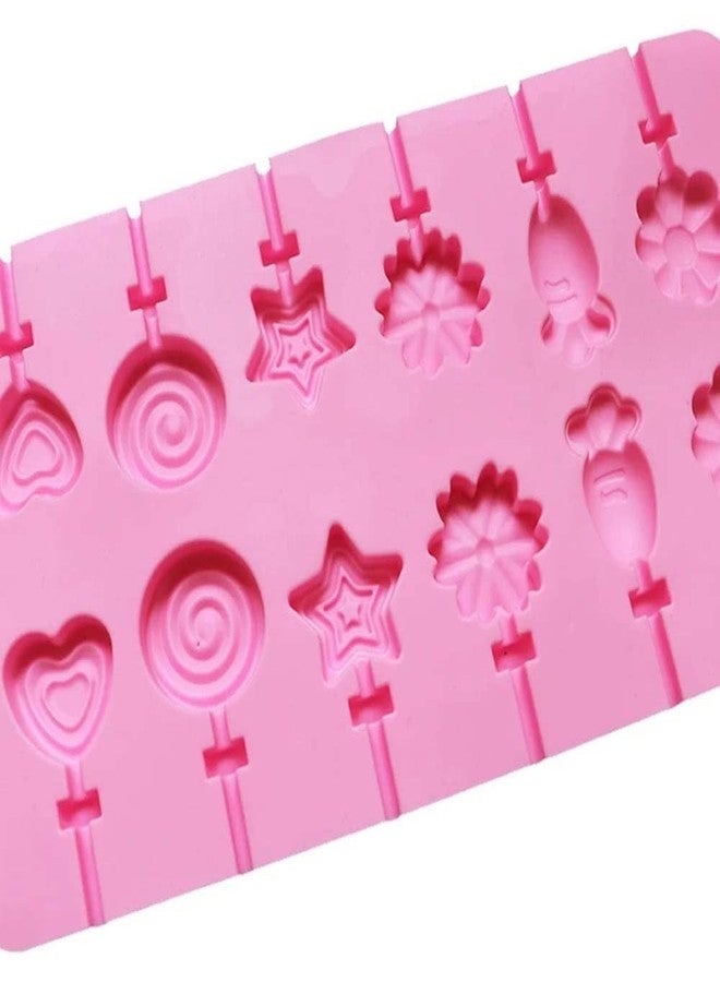 MoldBerry قالب مصاصات سيليكون من مولدبيري، 12 تجويفًا على شكل قلب ونجمة وزهرة وجزرة وشكل دائري، قالب حلوى صلبة للشوكولاتة، قالب كيك بوبس منزلي الصنع للآيس كريم والشوكولاتة وحلوى الثلج، عبوة واحدة (متعددة الأشكال) - Image 4