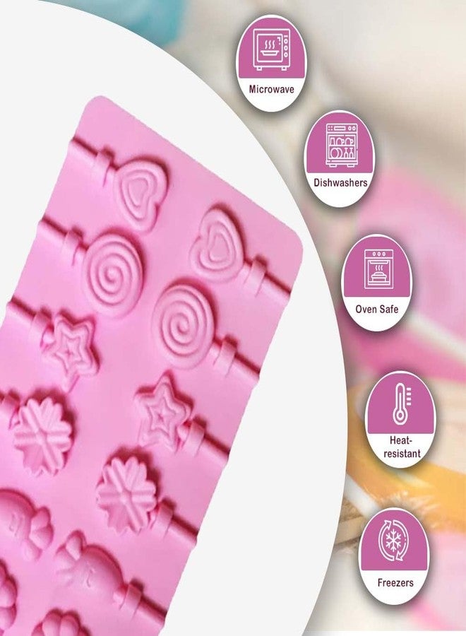 MoldBerry قالب مصاصات سيليكون من مولدبيري، 12 تجويفًا على شكل قلب ونجمة وزهرة وجزرة وشكل دائري، قالب حلوى صلبة للشوكولاتة، قالب كيك بوبس منزلي الصنع للآيس كريم والشوكولاتة وحلوى الثلج، عبوة واحدة (متعددة الأشكال) - Image 3