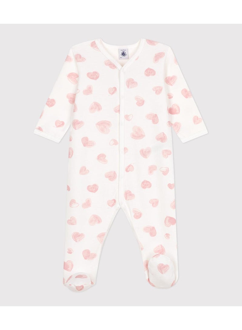 Petit Bateau Babies' brushed fleece heart-print pyjamas with a collar - Image 1