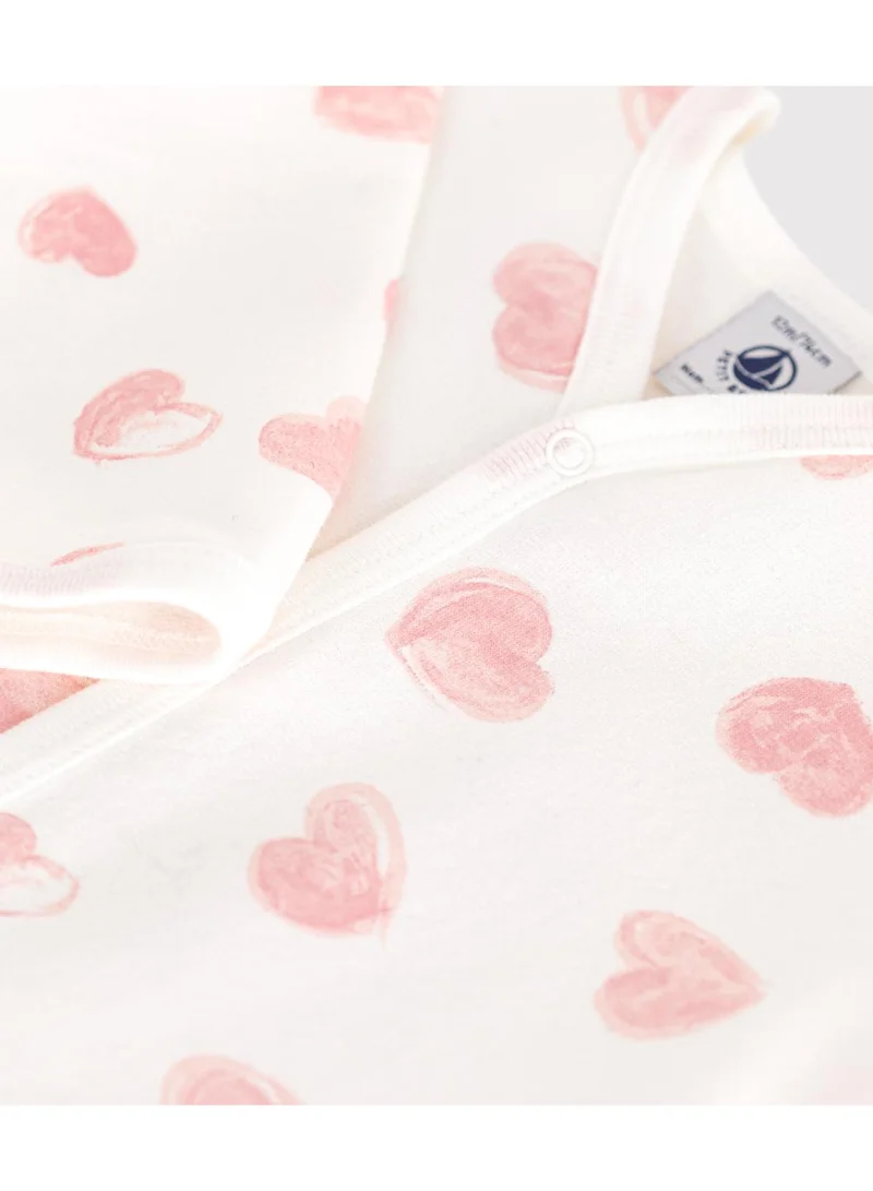Petit Bateau Babies' brushed fleece heart-print pyjamas with a collar